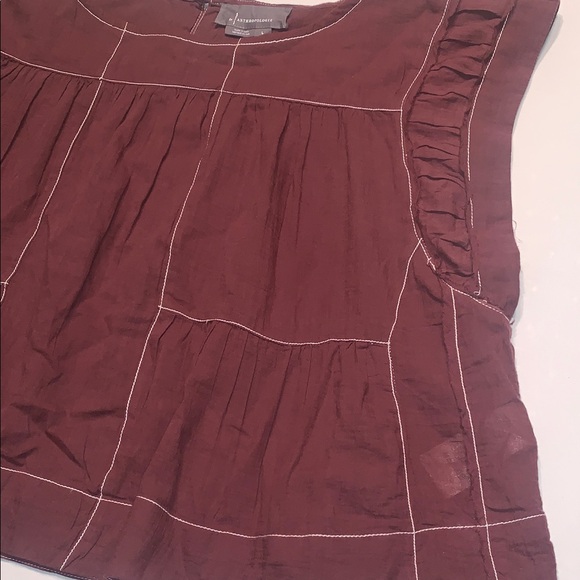 By Anthropologie Cap Sleeve Babydoll Cropped Airy Mauve Purple Cottage Blouse L - Picture 11 of 14